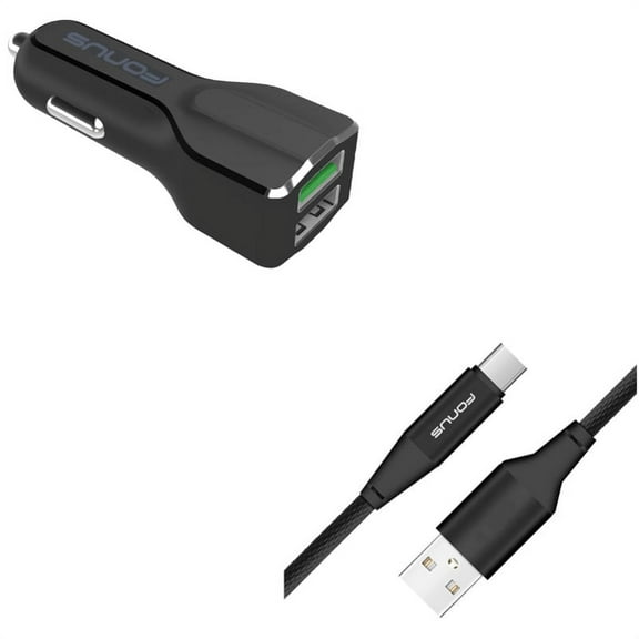 2-Port USB 30W Car Charger w Charger Cord Type-C 6ft USB Cable P5J for Acer Liquid Jade Primo - Alcatel PulseMix, 7, Idol 5S 5 4S - ASUS Zenfone V Live, ROG Phone, AR 6 5z 4 Pro