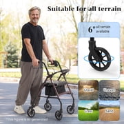 Naipo Mobility Rollator Walker for Seniors with Seat, Foldable Rolling Medical Walker with 6 inch Wheels, Aluminum Frame Supports Up to 300 lbs, Burgundy