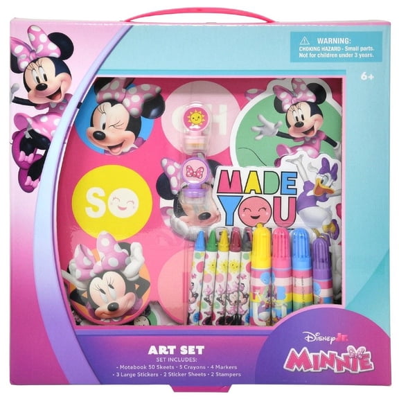 Minnie Art Set in Box with notebook, crayons, markers.