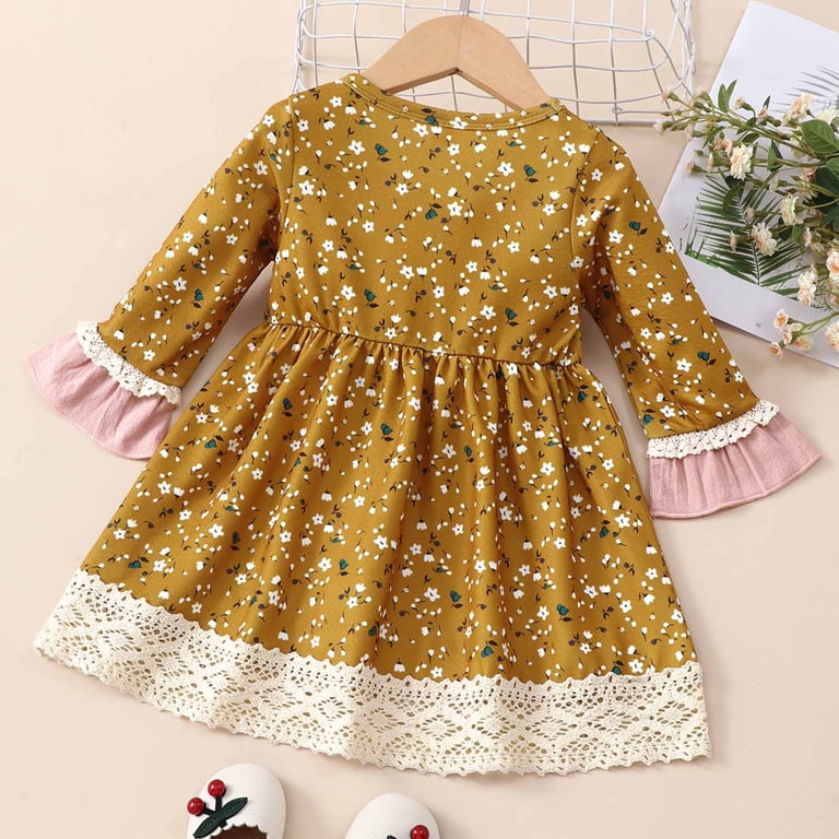 fall dress baby girl Mabel + Honey Autumn Floral Tan Long Sleeve Dress at Nordstrom, Size 3M