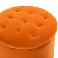 thumbnail image 2 of Velvet Storage Ottoman Round Footrest Stool Button Tufted Gold Legs Living Room Bedroom Orange, 2 of 10