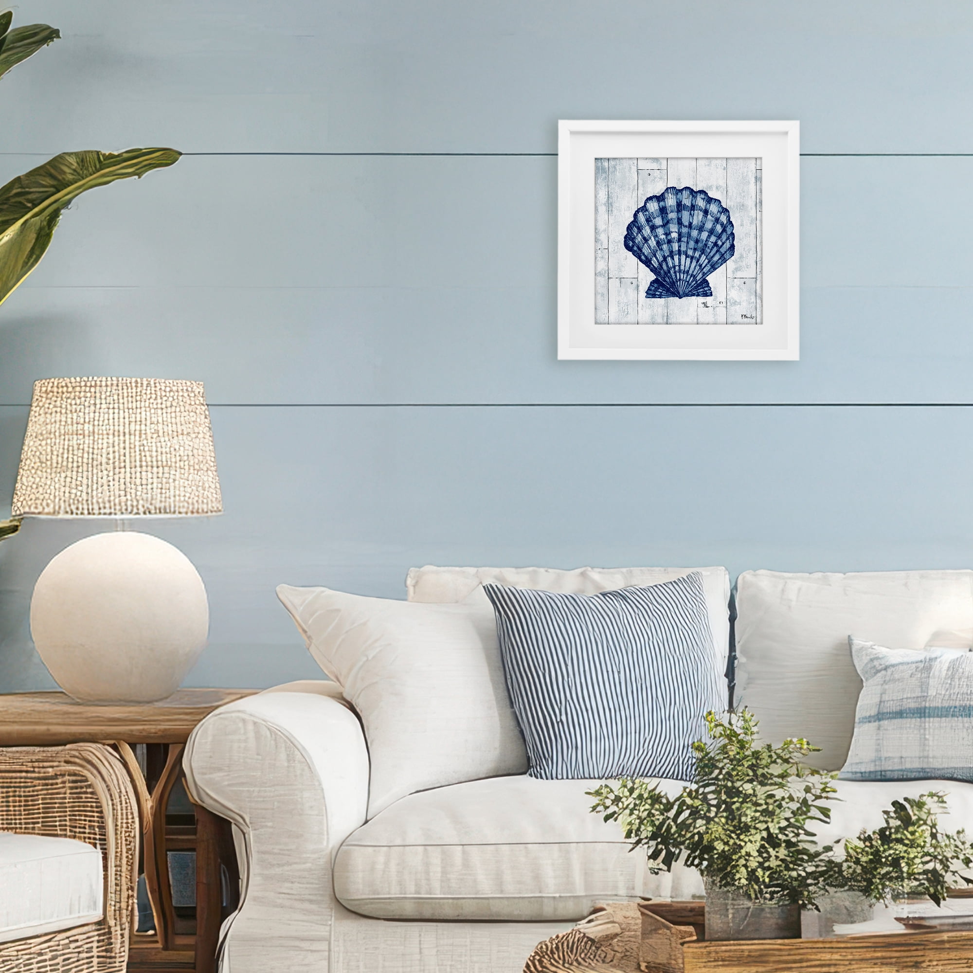 Stupell Industries Coastal Timberland Scallop White Framed Print Under Glass, design by Paul Brent