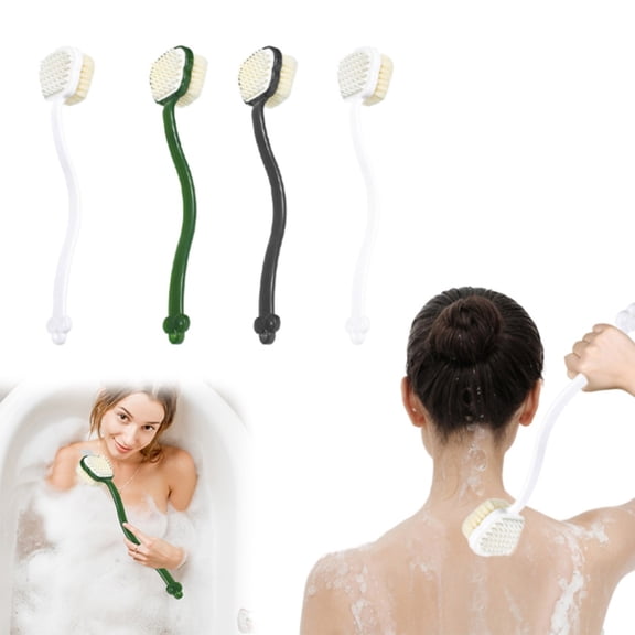 CHENjy Back Scrubber for Shower with Long Handle, Soft Nylon Bristles Reach Hard-to-Reach Areas, Ergonomic Grip Bath Brush for Wet Dry Exfoliating Body Care, Green
