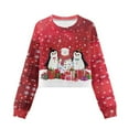 thumbnail image 4 of COEQINE Dropped Shoulder Girls Crop Top, Long Sleeve Oversized Sweatshirt, Soft Crewneck Fall Pullover for Kids Casual Wear Age 9-10, Snowman Penguin Red, 4 of 7