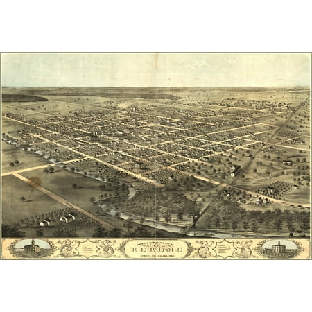 24"x36" Gallery Poster, birdseye view map of Kokomo, Indiana 1868