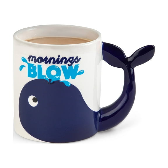 igMouth Inc Mornings Blow Coffee Mug, Novelty Whale Coffee Cup, Holds 20 Oz