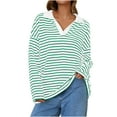 thumbnail image 2 of Axiiglly Long Sleeve Shirts for Women Trendy Striped Shirt Loose Crewneck Pullover Tunic Tops Casual Patchwork Soft Lightweight Sweatshirt, 2 of 8