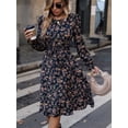 thumbnail image 6 of Women's Dresses Long Sleeve Flowy Floral Casual Midi Dresses,Navy L, 6 of 7