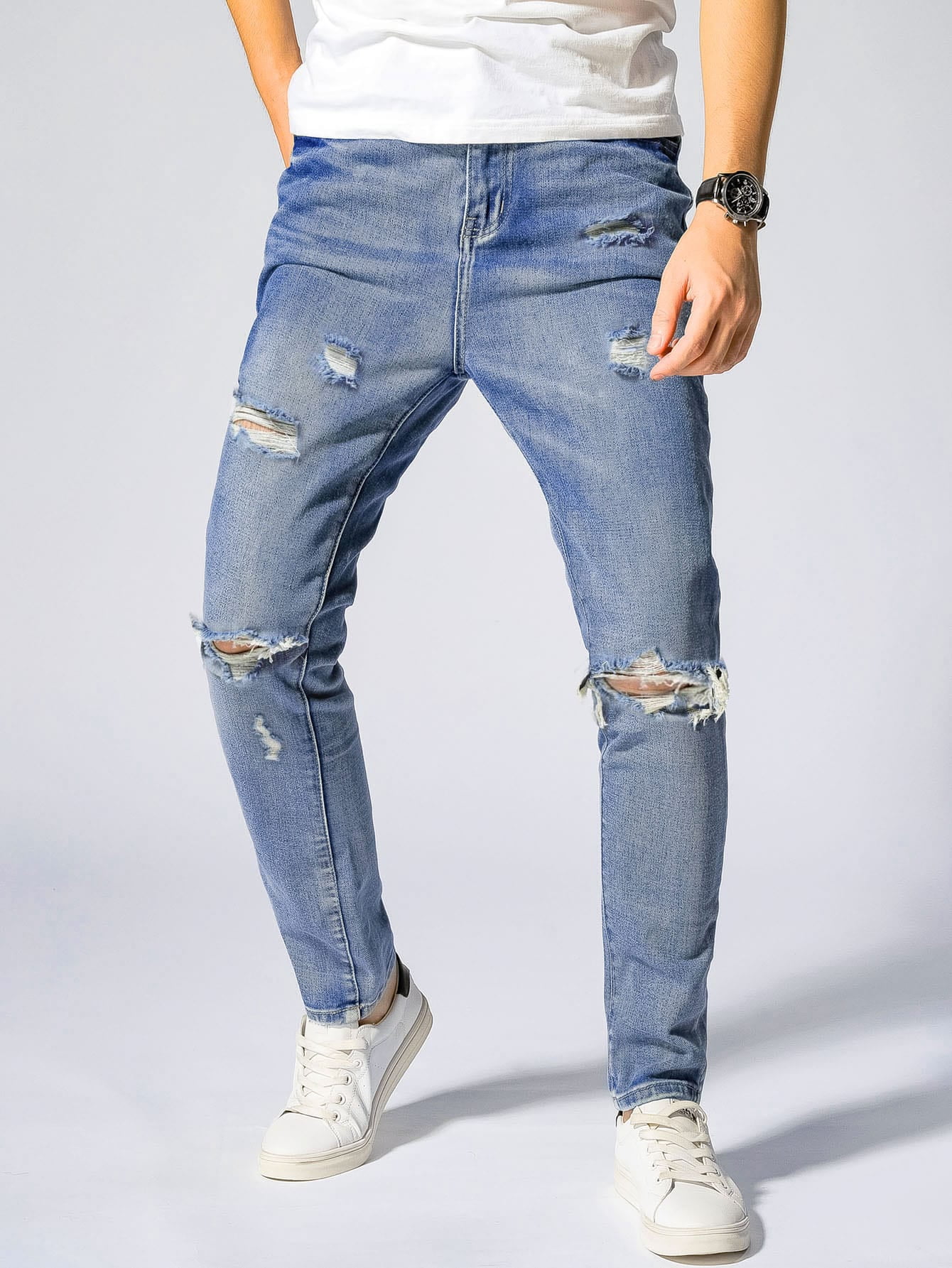 HERREN STYLE YOUNG SKINNY Fashion STONEDWASHED Destroyed FIT Blue JEANS HOSE HERREN STYLE YOUNG SKINNY Fashion STONEDWASHED Destroyed FIT Blue JEANS HOSE