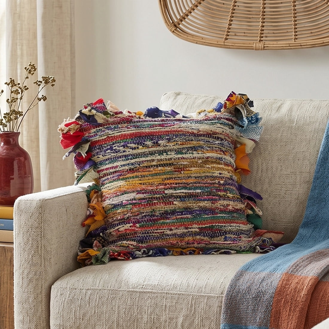 Harlow Hill Nomad 18" x 18" Striped Adult Decorative Throw Pillow, Pink/Blue/Multicolor