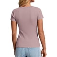 thumbnail image 4 of Women's 2026 Fall Summer Short Sleeve Tops Ribbed Henley Button Slim Fit Basic Casual T Shirts Blouse Clothing Pink XL, 4 of 7