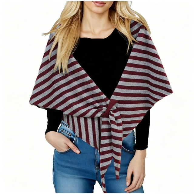 Bufandas Chales para mujer Chales de punto para mujer Cárdigan capa Tops de lana con hombros descubiertos Chales Bufanda Chal de rayas para mujer Sombrero para mujer