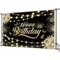 thumbnail image 3 of Black Golden Happy Birthday Backdrop, 8 x 6 ft Golden Gliiter Floral Background Woman Man Kids Birthday Party Banner Supplies Decoration Polyester, 3 of 5