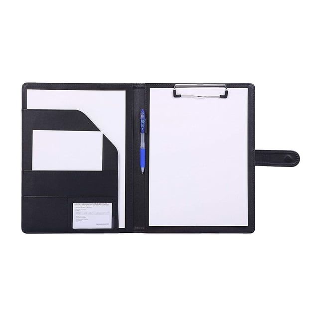 Carpeta portapapeles A4 de piel sintética con compartimentos para tarjetas y documentos sin perforar para oficina y negocios