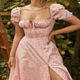 thumbnail image 2 of EIMELI Robe Boho Cottagecore pour Femmes à Manches Bouffantes Robe Vintage à Encolure Carrée Robe Fendue à Fleurs Flatteuse Maxi Longue Robes d'Été, 2 of 7