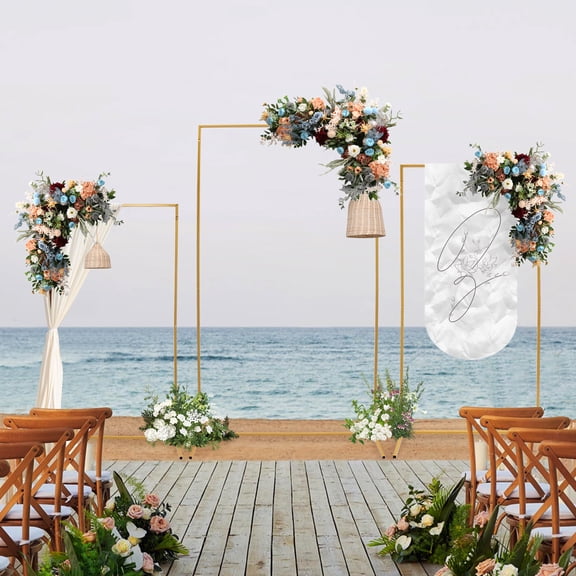 3 Pieces Metal Party Backdrop Stand Frame Gold Wedding Stand Wedding Decor Rack for Weddings, Parties