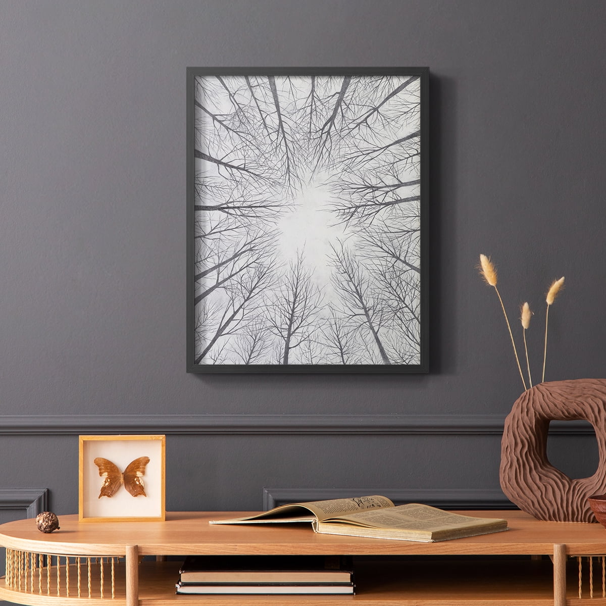 Deciduous Canopy II Framed Print in Black Solid Wood Framed Print No Nail Hanging