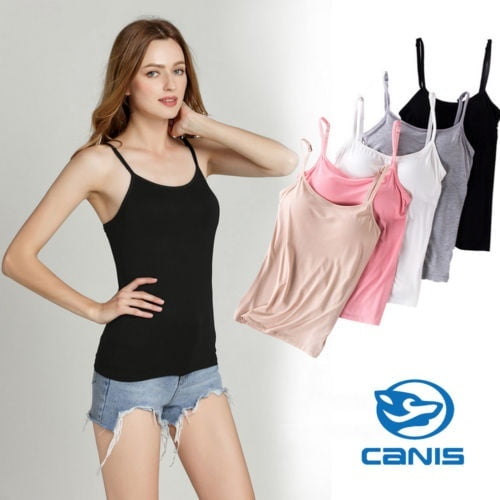 Women Tank with Built-in Bra, Solid 2-in-1 Camisoles with Built in