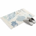 thumbnail image 4 of Blue Coastal Nautical Bathroom Rug 2'x3', Beach Sea Turtle Ocean Coral Starfish Low Profile Front Entryway Rug with Tassels, Woven Cotton Washable Kitchen Mat Carpet for Foyer Bedroom Back Door Decor, 4 of 9