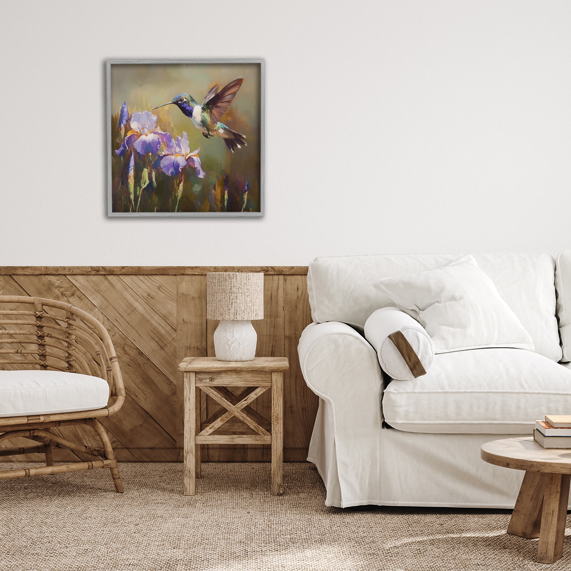 Stupell Industries Hummingbird & Purple Irises Gray Framed Giclee Art, design by Tina LeCour