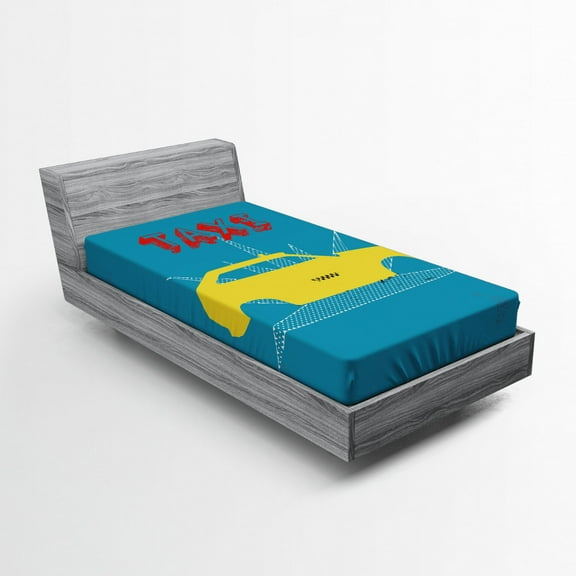 Ambesonne Retro Fitted Sheet, Old Cab Grunge Typography, Twin Size, Petrol Blue and Yellow