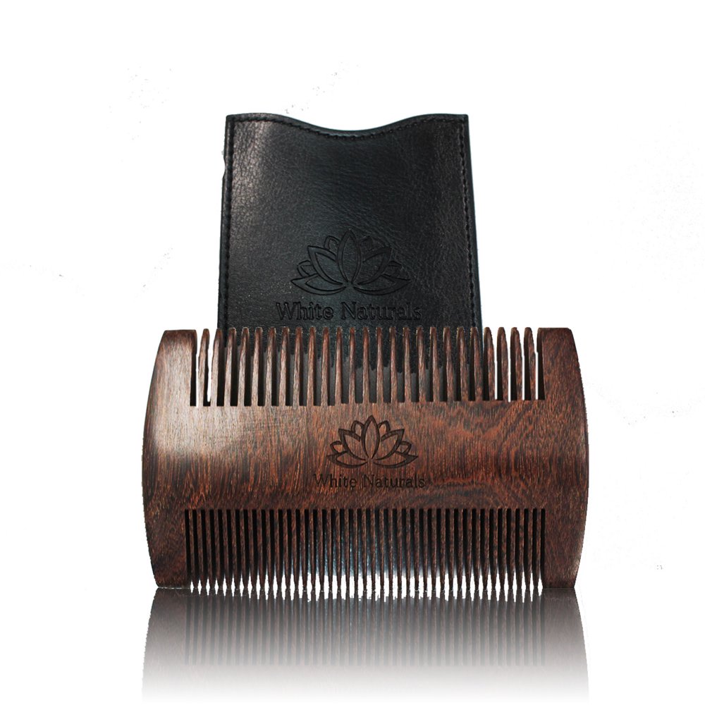 Beard Comb for Men, Wooden Natural Sandalwood, Fine Dual Action Teeth