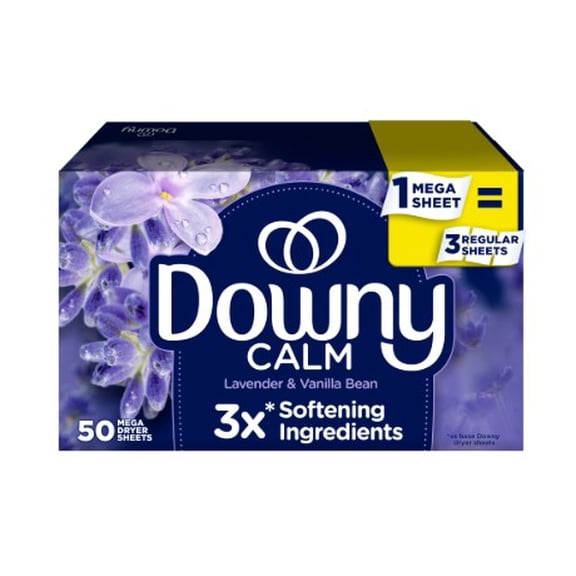 Downy Infusions Calm Mega Dryer Sheets, Lavender and Vanilla Bean Scent, 50 Count