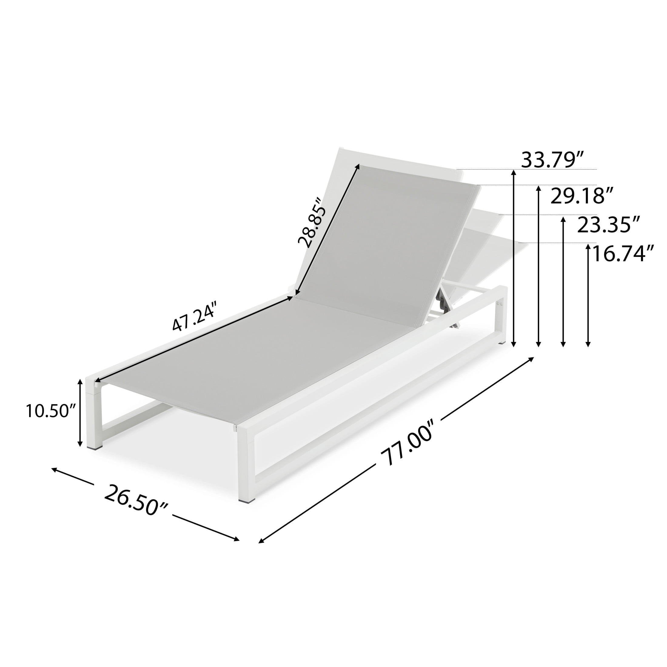 Christopher Knight Home Outdoor Chaise Lounge with 5-Level Adjustable Backrest, White and Light Gray