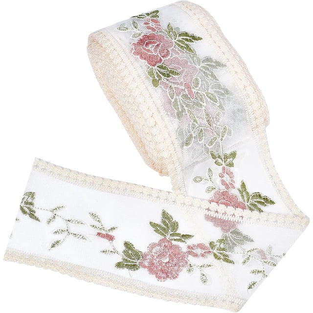 Cinta de encaje con bordado floral de 10 yardas, tela de tul vintage