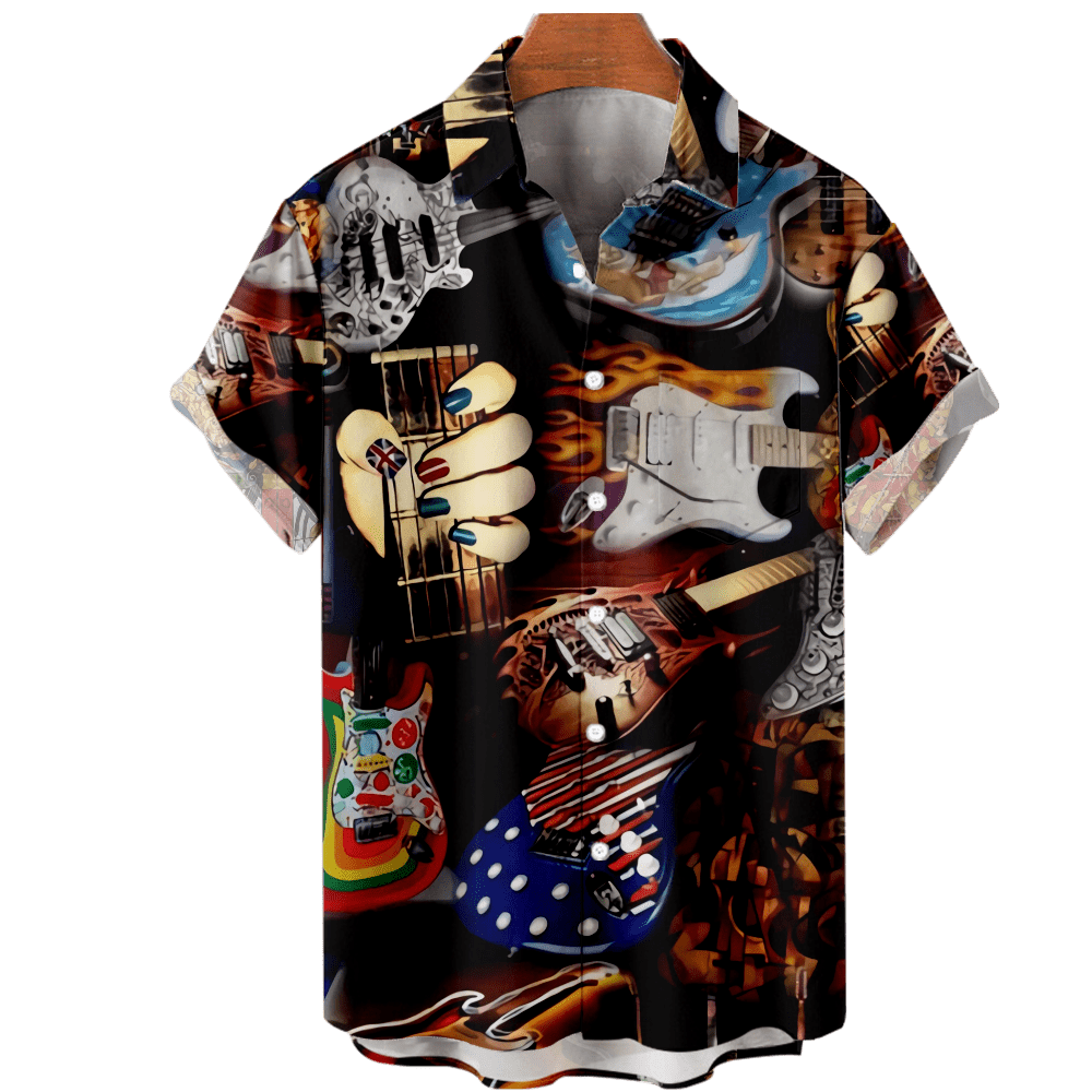 Button Down Short Sleeve Shirt Aloha Beach Shirt Classic Music Printing