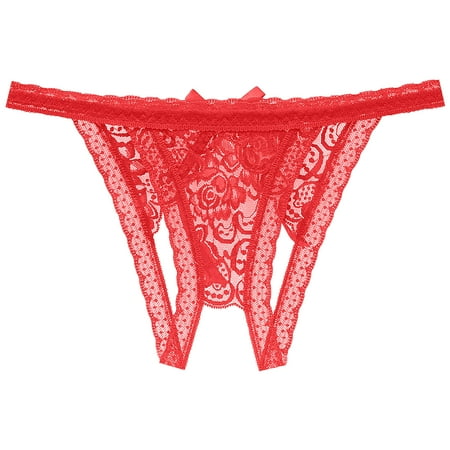 Rbaofujie Silk Panties Women Sexy Solid Lace Underwear Hollow Out Lingerie Panties Ladies Underwear Underpants T-String On Clearance Red