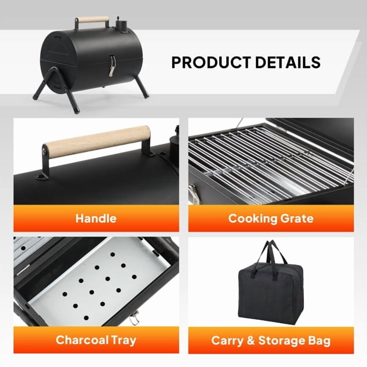 Alvantor 16.3 in Compact Portable Charcoal Grill, Small Two-Side Tabletop BBQ Grill with 2 Grates, Ash Trays, Carry Bag, Black