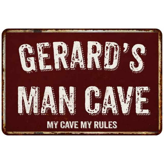 GERARD'S Man Cave Red Grunge Sign Metal 8x12 Decor 208120003284