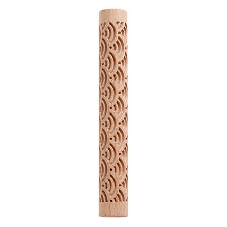 

JANGSLNG Rolling Pin Food Grade Sturdy Construction Wood Multifunctional Labor-saving Embossed Pastry Roller for Home