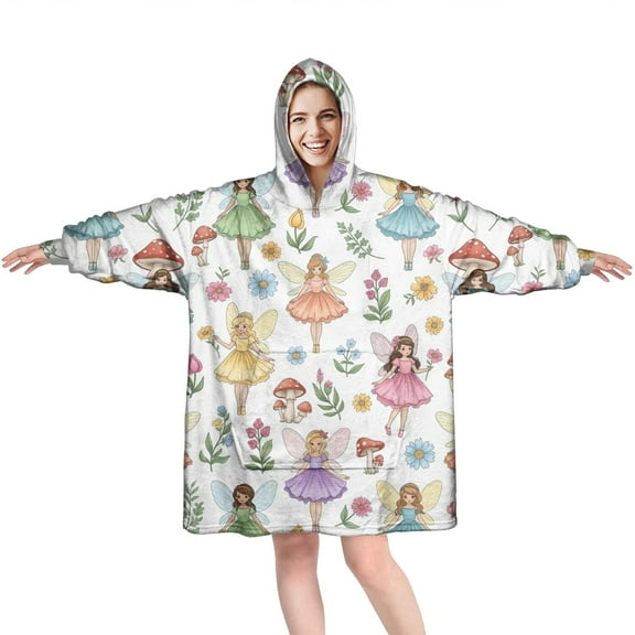 Wearable Oversized Blanket,Colorful Fairy Flower Pattern Wearable Blanket Hoodie for Adults,Cozy Hooded Blankets with Super Pockets,Super Warm Fuzzy Pullover for Women & Men