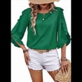 thumbnail image 3 of Top de Encaje con Cuello Redondo y Mangas Cuartos Irregulares, Verde Talla S, 3 of 8