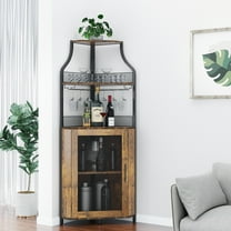 Corner Wine Bar Cabinet with Drawer and Removable Shelve Industrial Liquor Cabinet with Mesh Door Home Bar Cabinet for Liquor and Wine Storage(Rustic Brown)