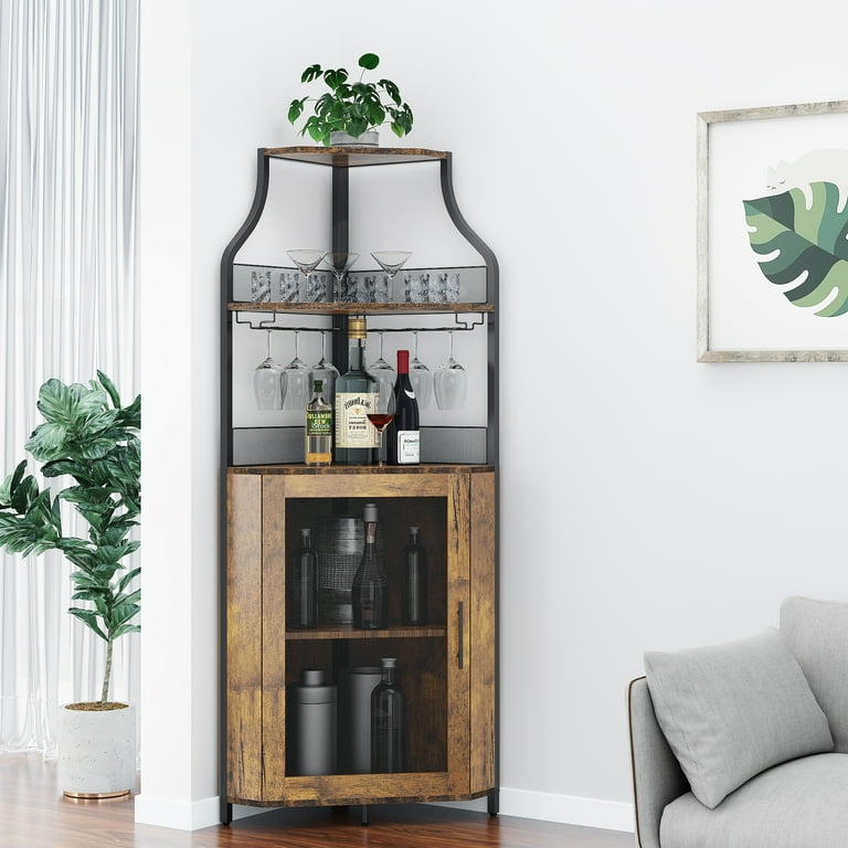 Hasoo Corner Wine Cabinets Corner Shelf with Glass Shelves Wine
