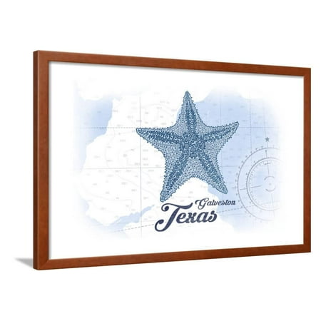Galveston, Texas - Starfish - Blue - Coastal Icon Framed Print Wall Art By Lantern