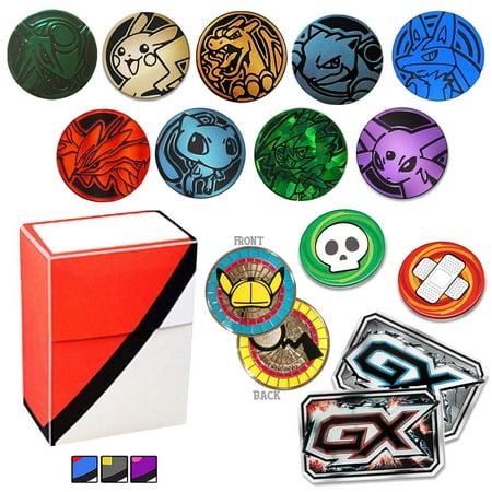 Totem World 10 Official Collectible Plastic TCG Coins with Totem Deck Box - No Duplicates - Perfect for Pokemon Fan