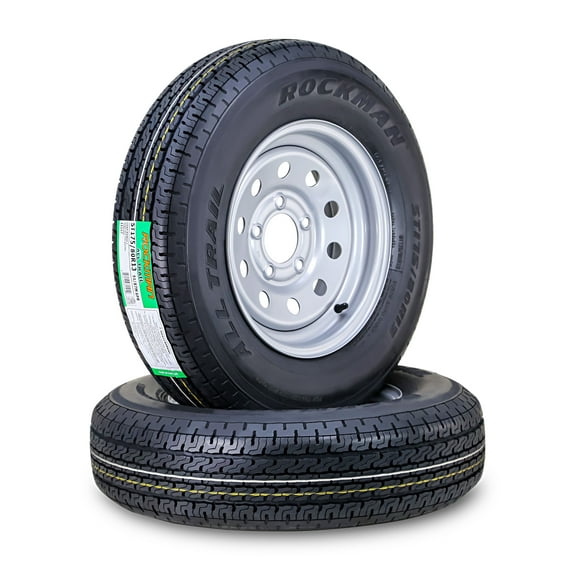 ROCKMAN Trailer Tire Wheel Assembly ST175/80R13 6-Ply C 91M 5 Lug on 4.5" PCD Silver Mod Rim ,SET 2