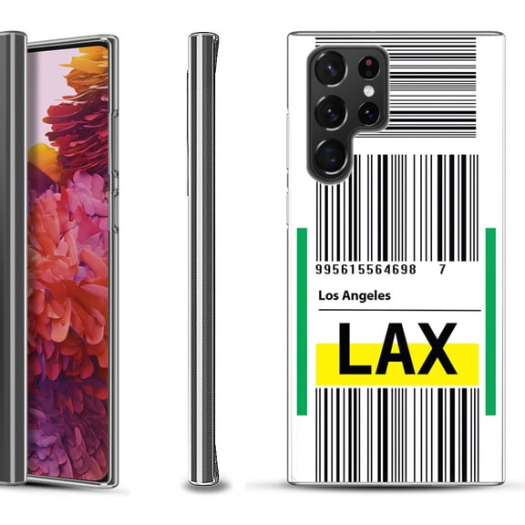 Slim-Fit Fashion Gel Phone Case for Samsung Galaxy S22 Ultra 5G, by OneToughShield ® - Airport Tag / Los Angeles