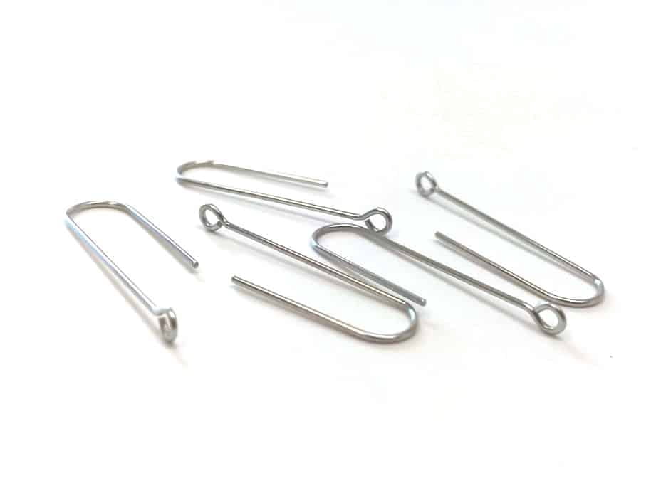 E618C - 100 pcs 304 Stainless Steel Earring Hooks - 31mm x 9mm - Hole: 1.7mm - Long Ear Wire Stick Bar - Silver - Perpendicular Loop