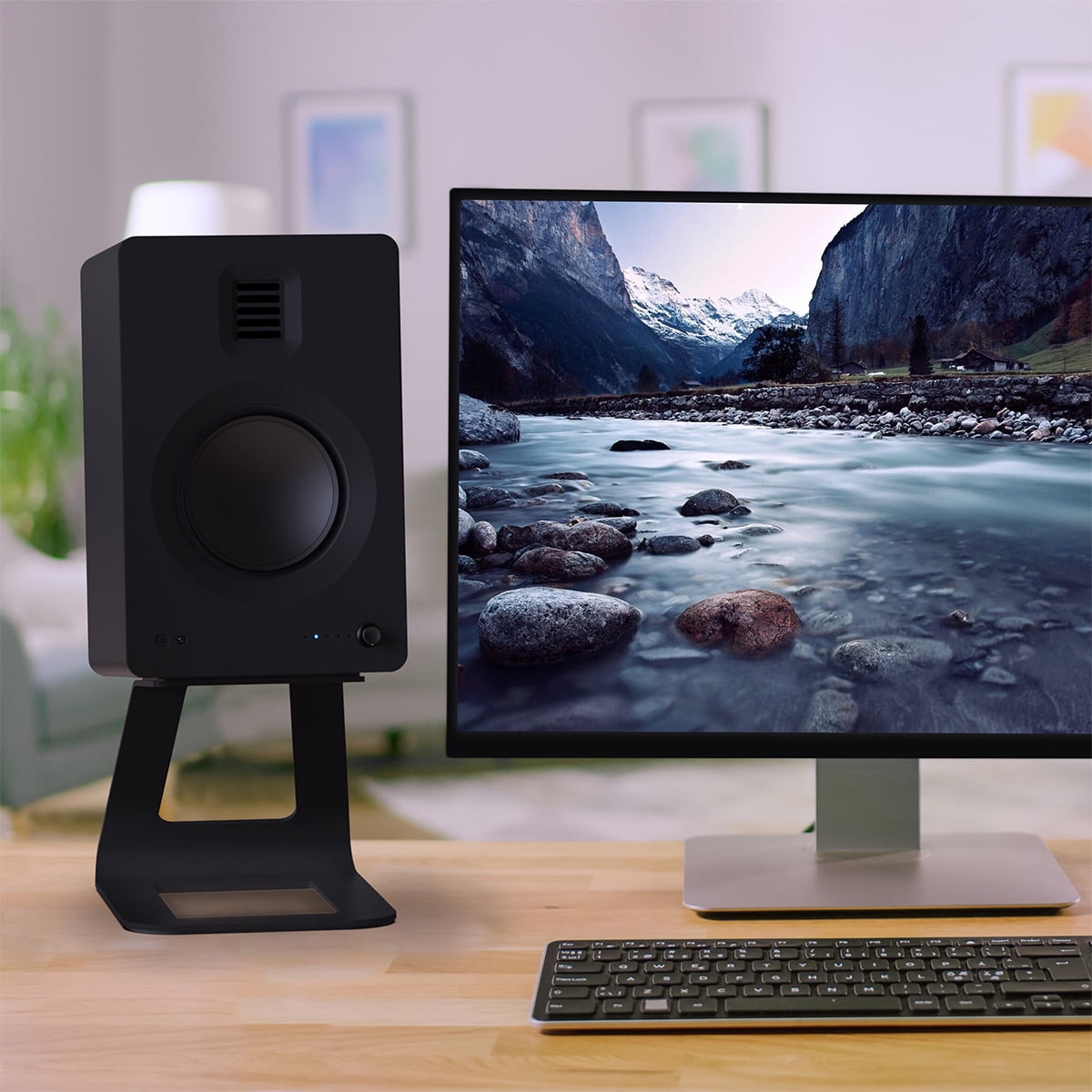 Kanto TUK Premium Powered Speakers with SE6 Elevated Desktop Speaker Stands (Black)