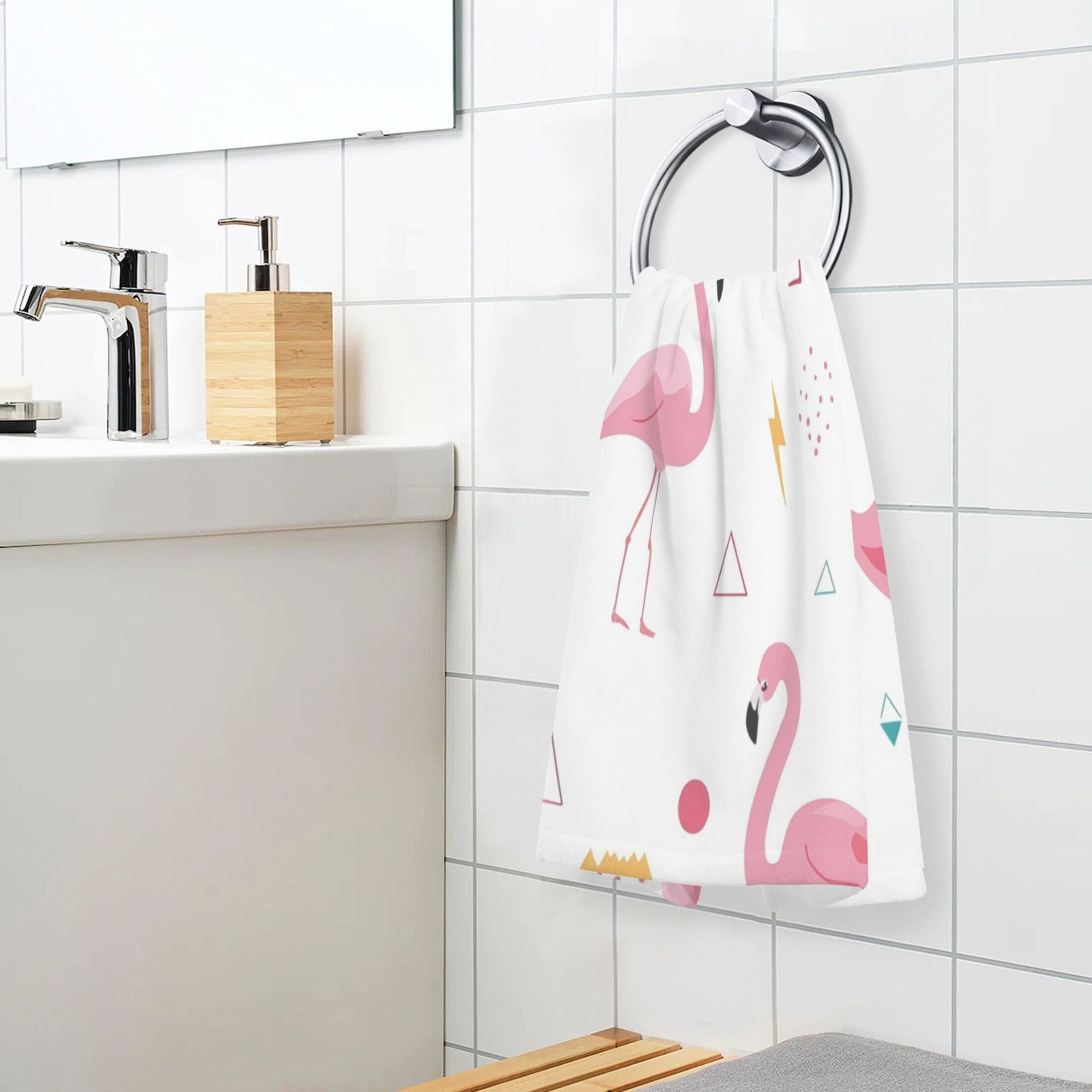 2 Pcs Hand Towels Sets Cute Flamingo Pattern Cotton Towel Set Absorbent Face Towel for Bathroom Kitchen Shower Hotel Decor