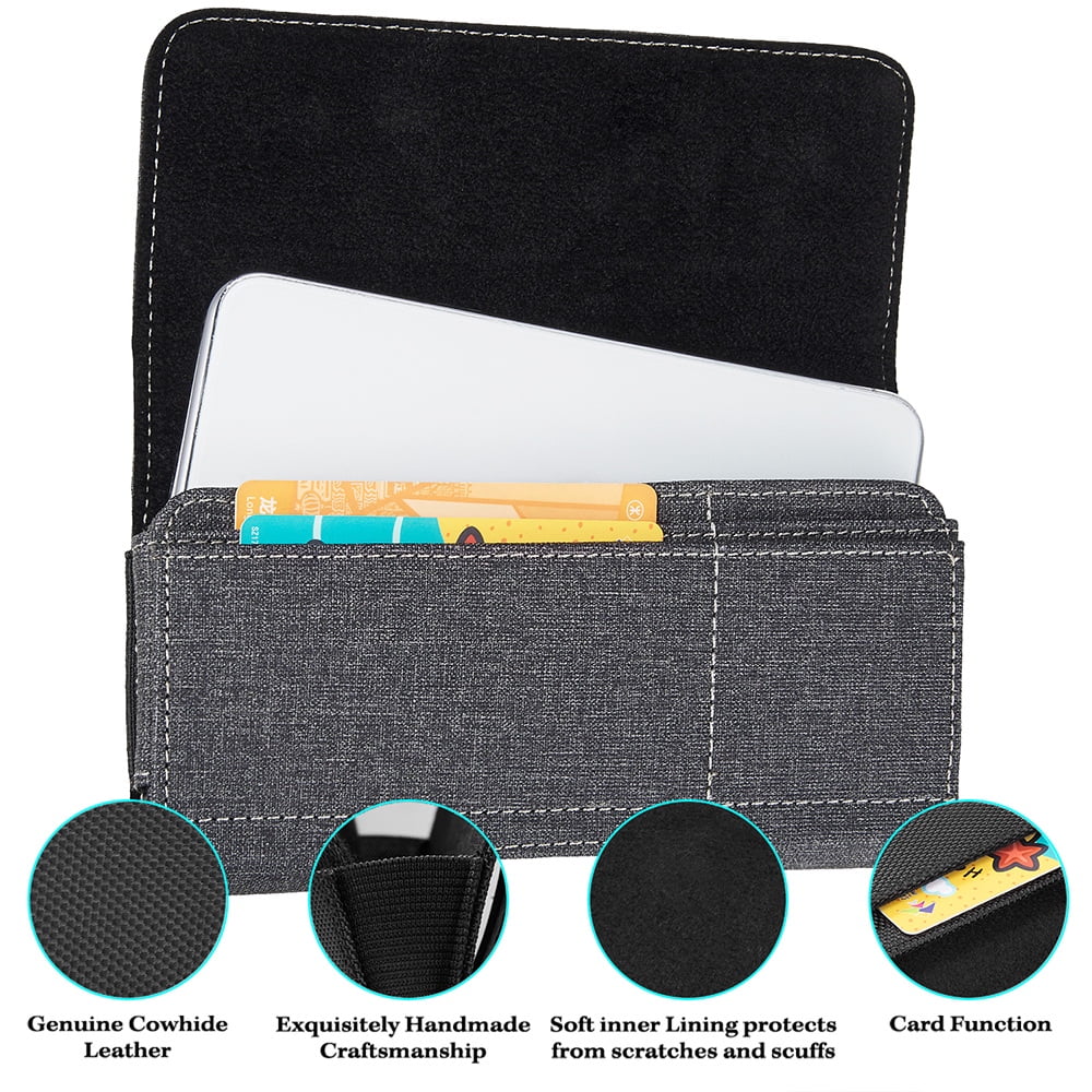 6.5-inch Horizontal Universal Cell Phone Holster Pouch with Belt Clip and Card Slots