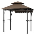 thumbnail image 2 of Memoryfield 8x5 ft Grill Gazebo with 7x3 ft Extra Awning, Double-Tier BBQ Canopy, LED Lights, Shelves & Hooks, Heavy-Duty Steel Frame for Patio & Backyard, Brown, 2 of 9