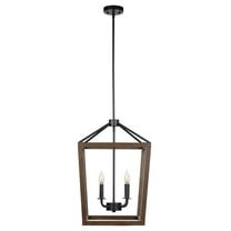 Globe Electric 4-Light Matte Black Pendant with Faux Wood Accent, Bulbs Included, 61036