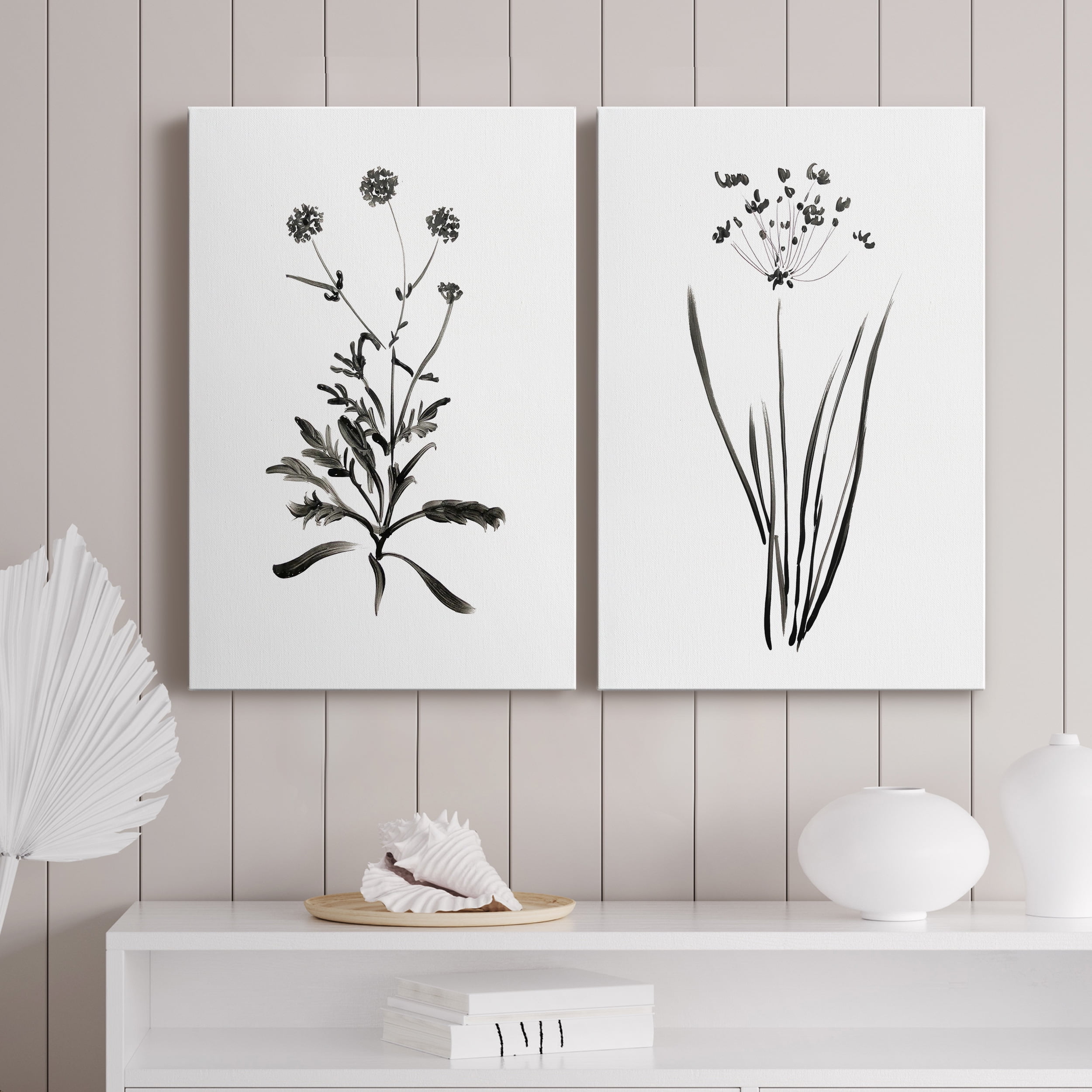 Inky Botanical I Premium Gallery Wrapped Canvas - Ready to Hang - Set of 2 - 40 x 60 Each