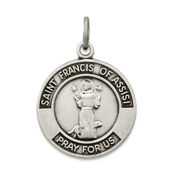 925 Sterling Silver Solid Oxidized Saint Francis of Assisi Pendant Necklace 22x17mm Wide Pendant for Women